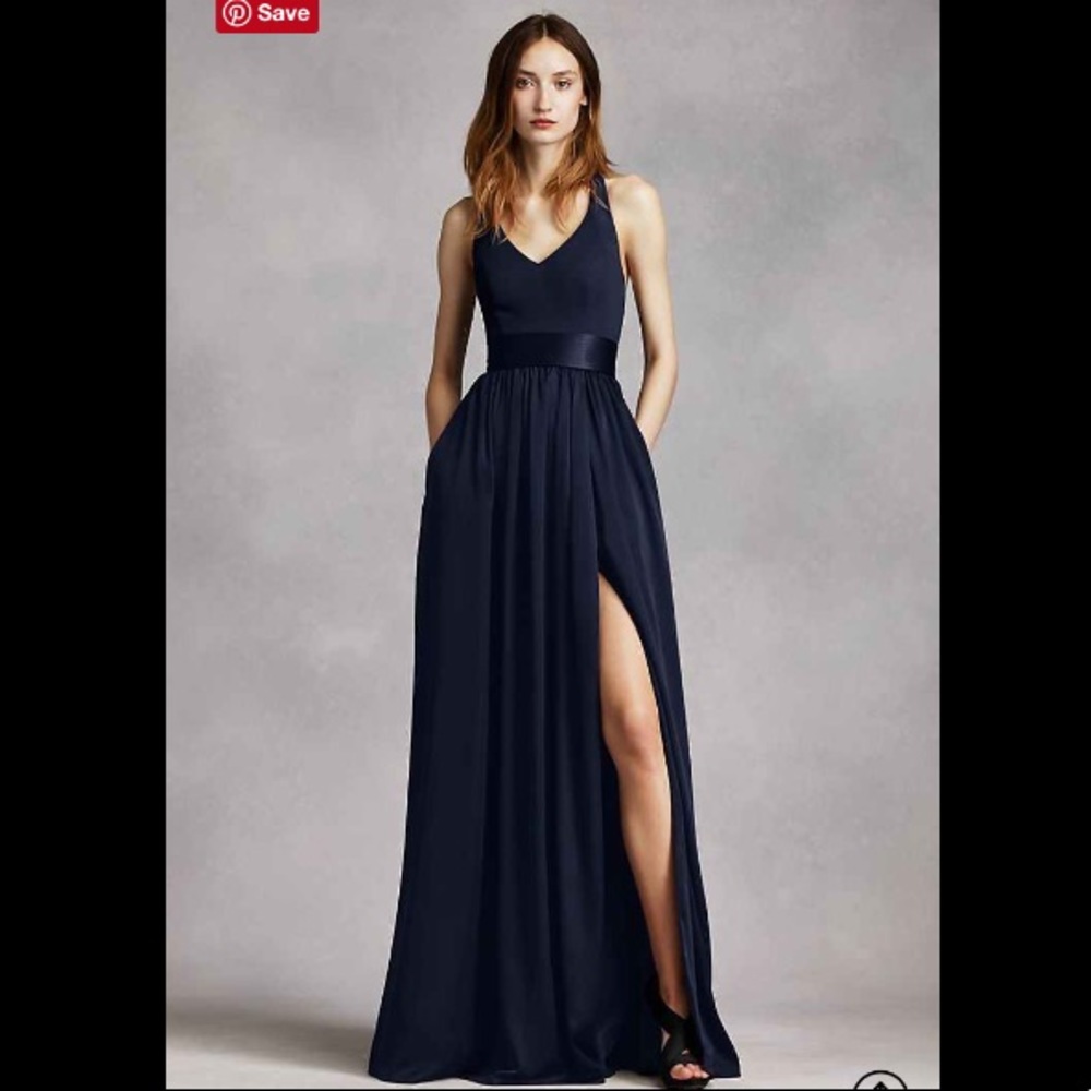 Vera Wang V-Neck Halter Gown w/sash